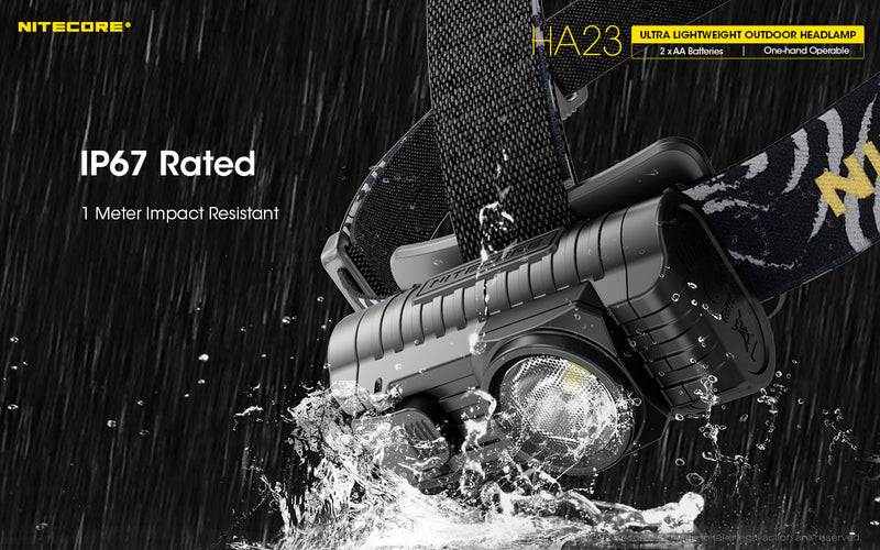 Nitecore HA23 Headlamp has a IP67 Rated 1 Meter Impact Resistant.