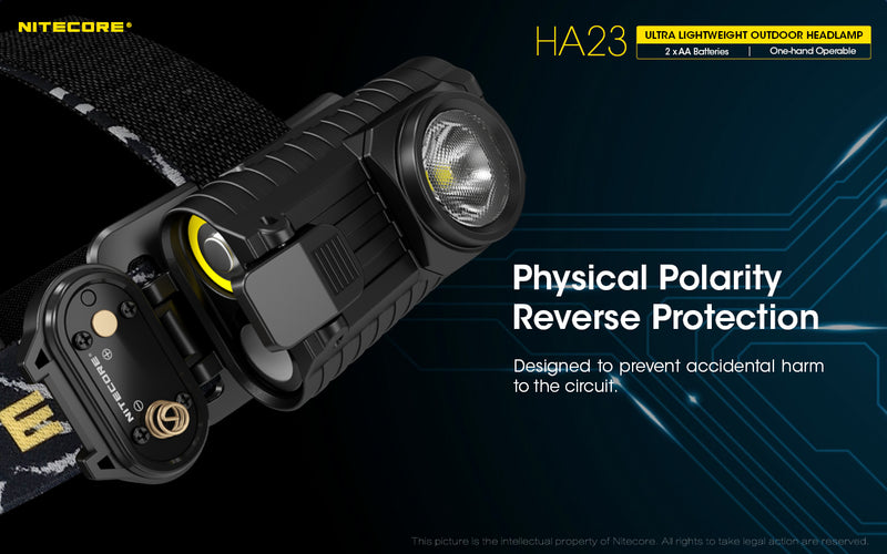 Nitecore HA23 Headlamp is Physical Polarity Protection.