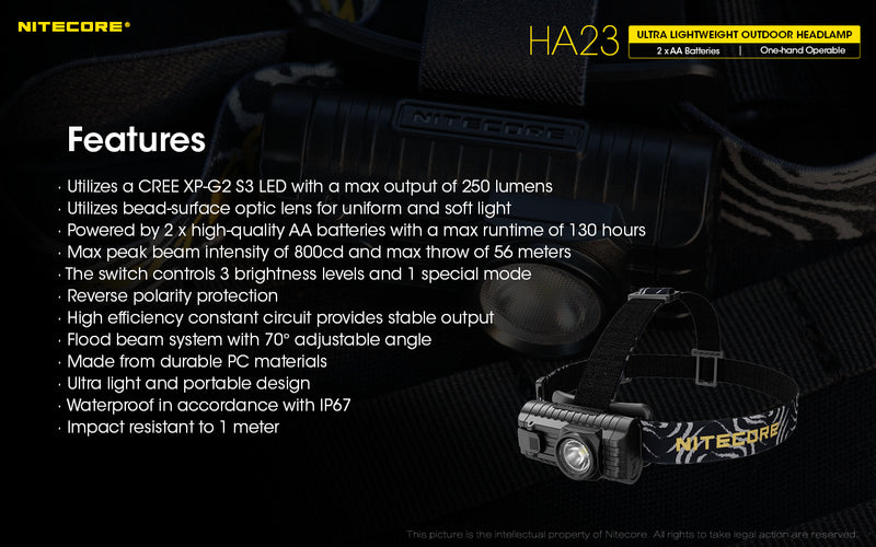 Nitecore HA23 Headlamp special Features.