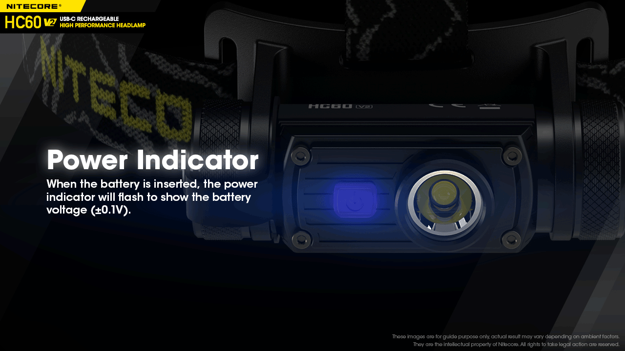 Nitecore HC60 V2 USB C rechargeable headlamp with power indicator