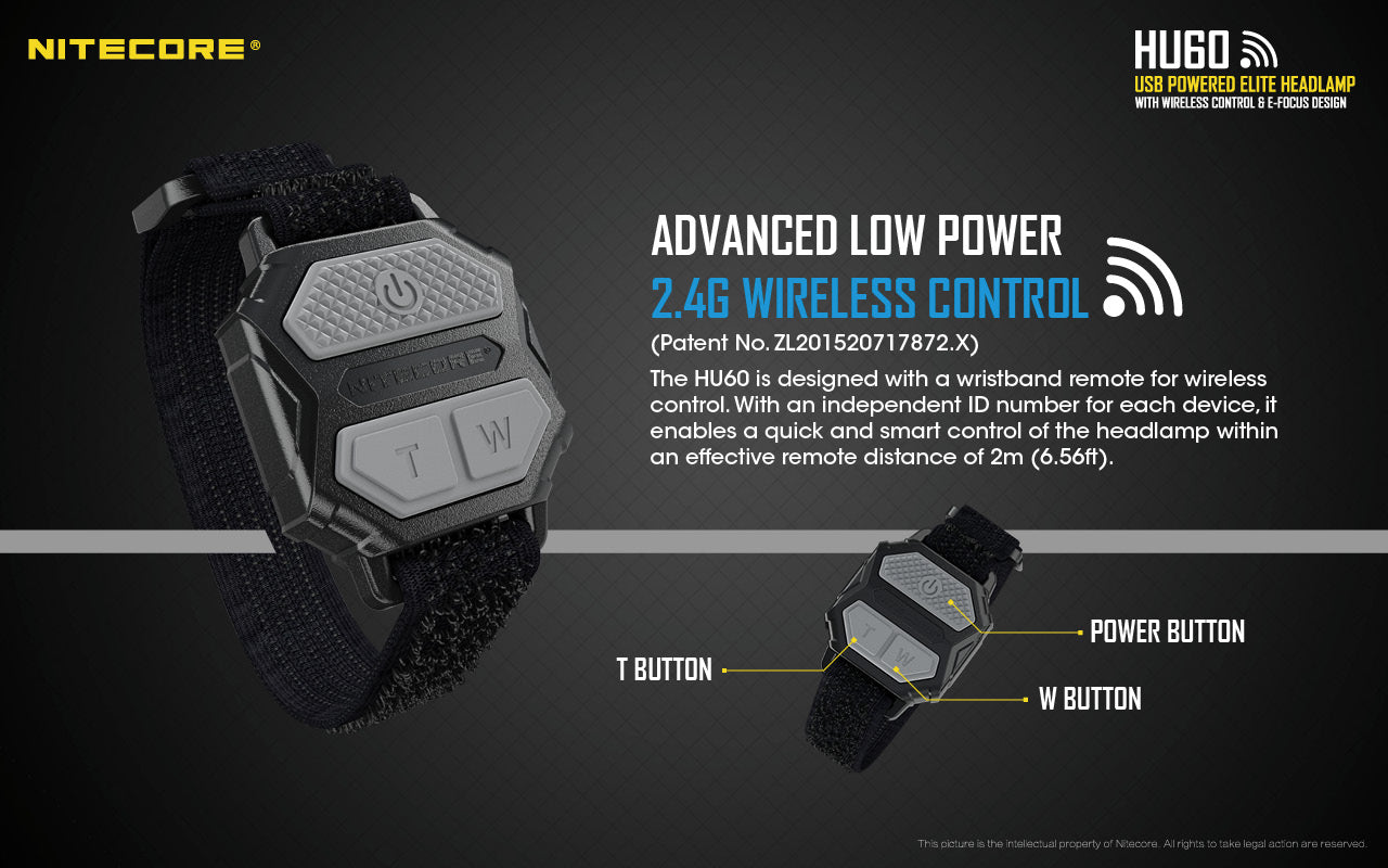 Nitecore HU60 Headlamp has advanced low power 2.4G Wireless Control
