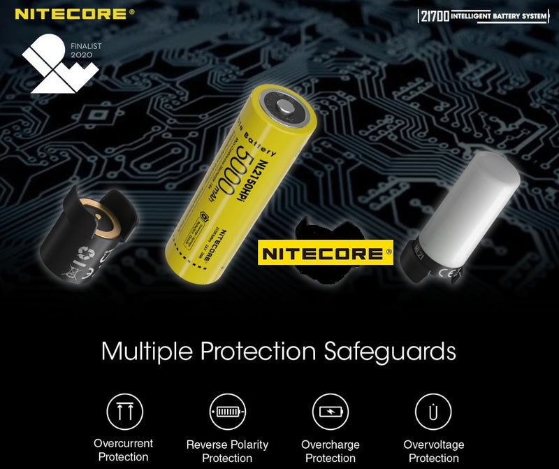 NITECORE MPB21 21700 Intelligent Battery System with Nitecore NL2150HPi battery with multiple protection safeguards.