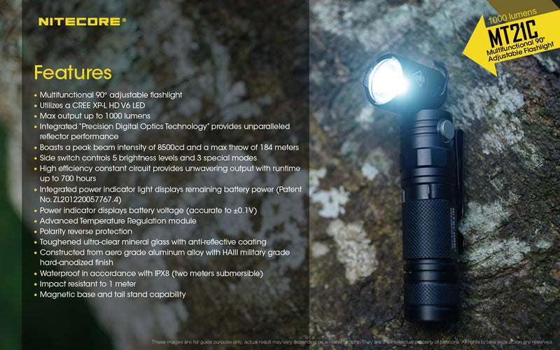 Nitecore MT21C 1000 lumens Multifunctional 90 degrees Adjustable LED Flashlight.