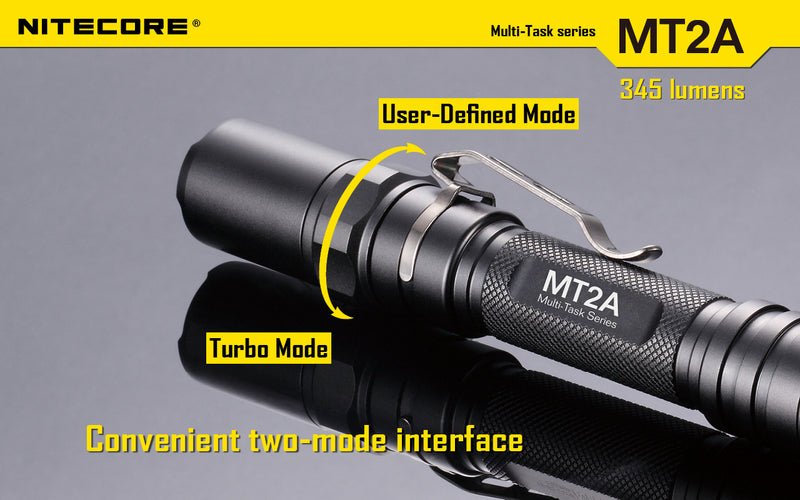Nitecore MT2A led flashlight has convenient two mode interface.