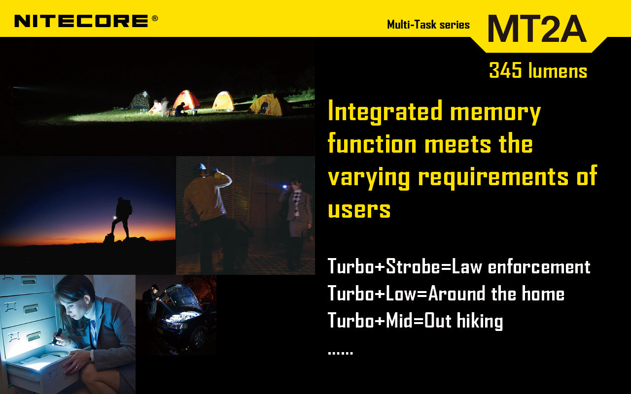 Nitecore MT2A led flashlight has integrated memory function meets the varying requirements of users.