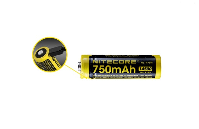 Nitecore NL1475R  Micro USB 14500 750 mah Li-ion Battery