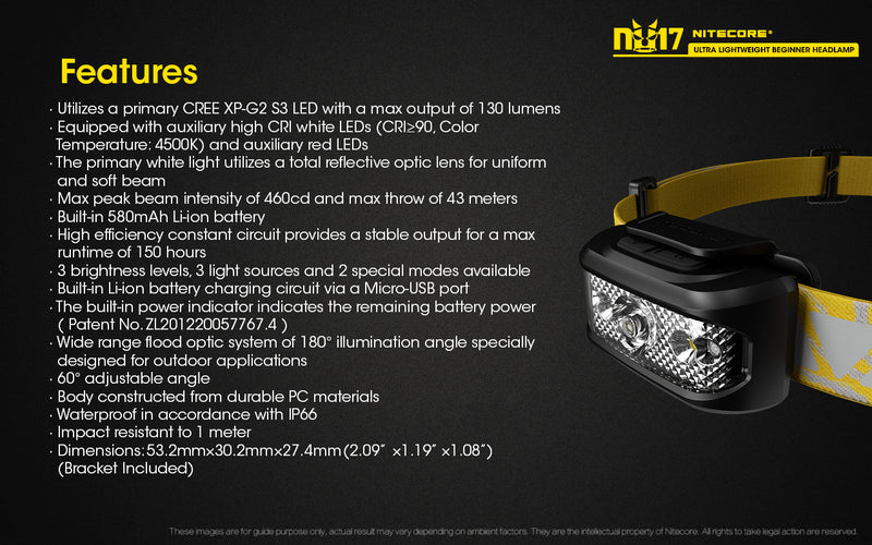 Nitecore NU17 Ultra Lightweight Beginner Headlamp Features