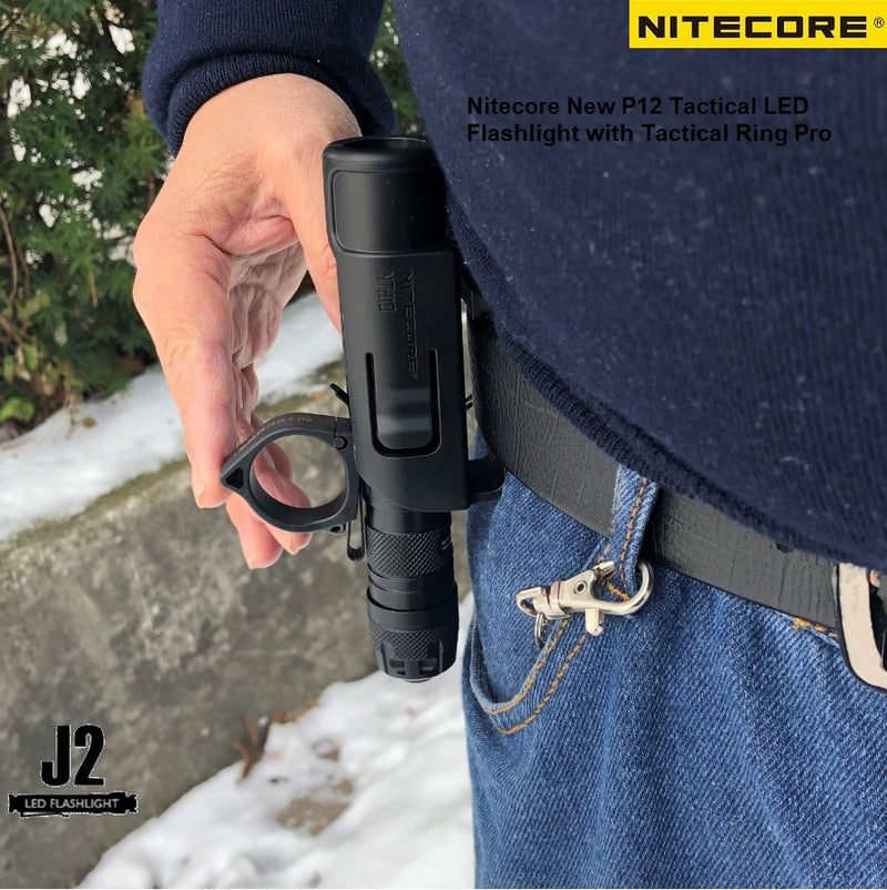 Nitecore New P12 Next Generation 21700 Tactical LED Flashlight with upgraded to 21700 5000 mAh lithium battery & Nitecore NTR10 Tactical Ring Pro
