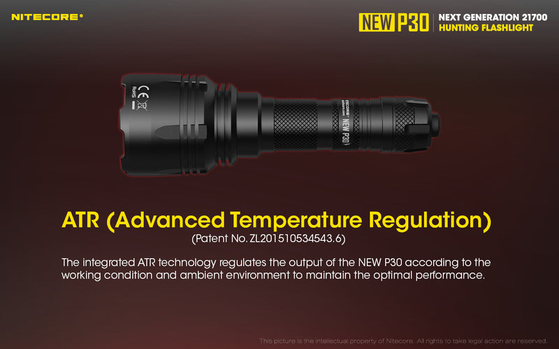 Nitecore New P30 Next Generation 21700 Hunting led flashlight with ARR ( Advanced Temperature Regulation )