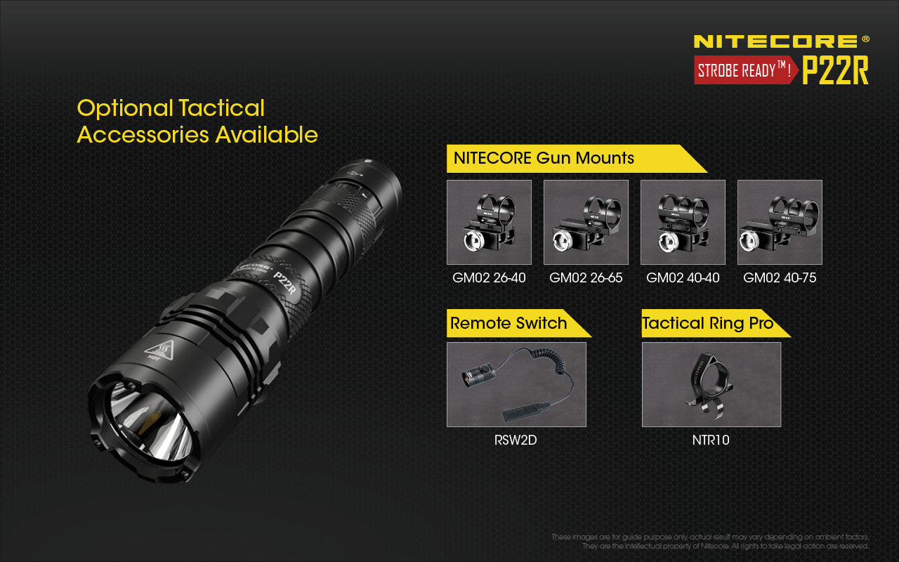 Nitecore P22R Tactical LED flashlight optional tactical accessories available