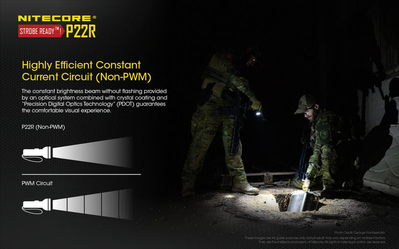 Nitecore P22R Tactical led flashlight with highly efficient constant current circuit (  Non PWM  )