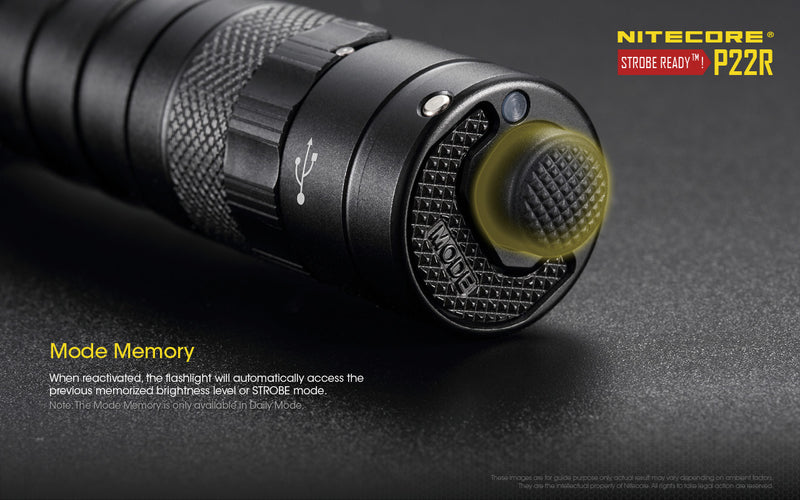 Nitecore P22R Tactical led flashlight with mode memory.