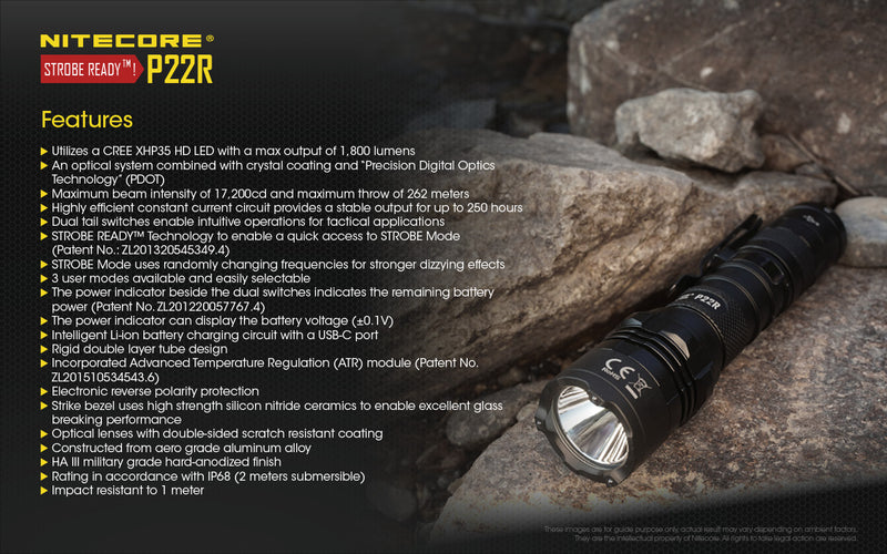 Nitecore P22R Tactical led flashlight with special features.