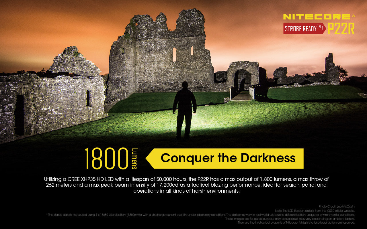 Nitecore P22R tactical led flashlight Conquer the darkness that utilizing a Cree XHP35 HD LED with maximum out of 1800 lumens