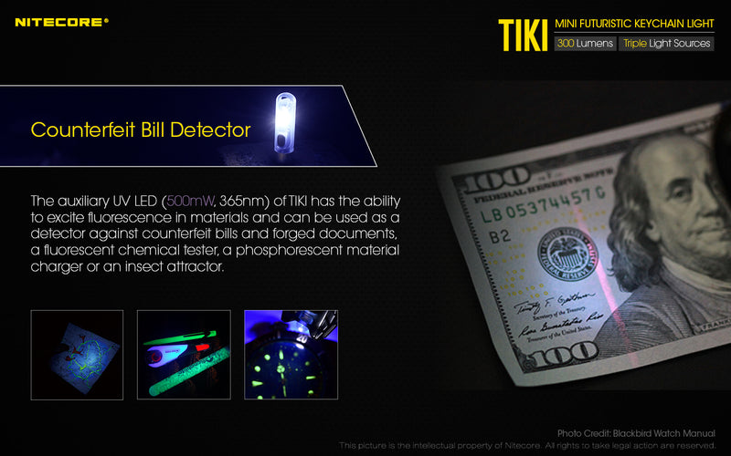 Nitecore Tiki has counterfeit bill defector.