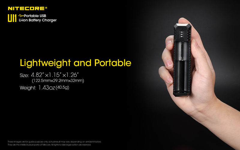 Nitecore UI2 Portable Dual Slot USB Li ion Battery Charger is lightweight and portable.