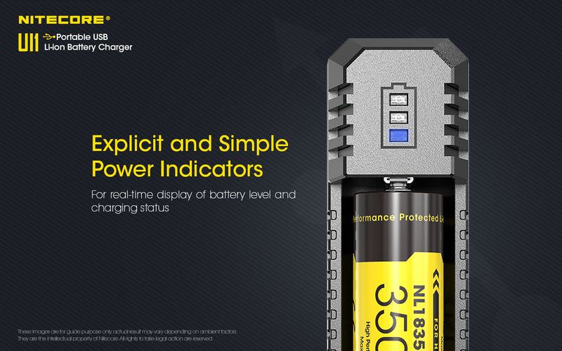 Nitecore UI2 Portable Dual Slot USB Li ion Battery Charger is explicit and simple power indicators.