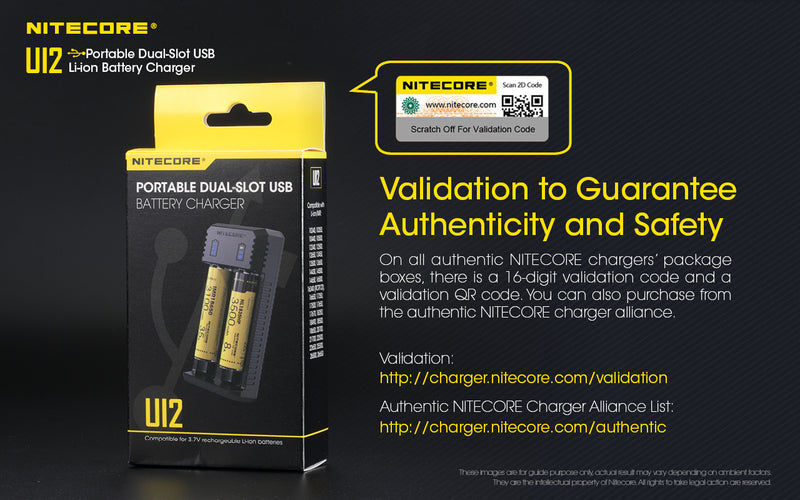 Nitecore UI2 Two Slot Portable Dual Slot USB Li ion Battery Charger is validation to guarantee authenticity and safety