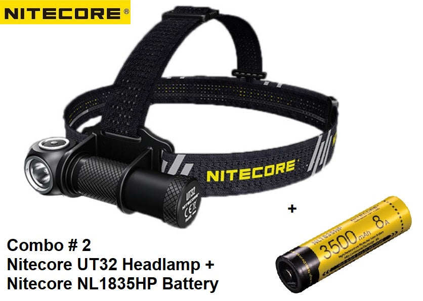 Nitecore UT32 L shaped dual output of cool white and neutral white headlamp and Nitecore NL1835HP