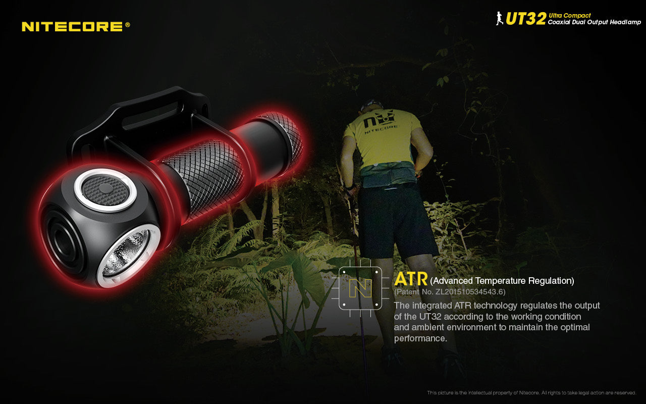 Nitecore UT32 Ultra Compact Coaxial Dual Output Headlamp has ATR - Advanced Temperature Regulation