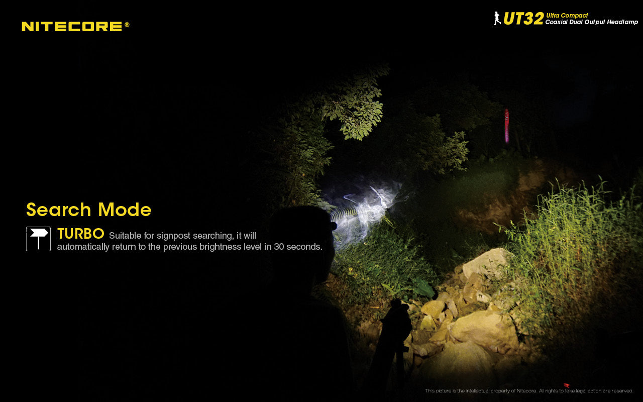 Nitecore UT32 Ultra Compact Coaxial Dual Output Headlamp has search Mode.