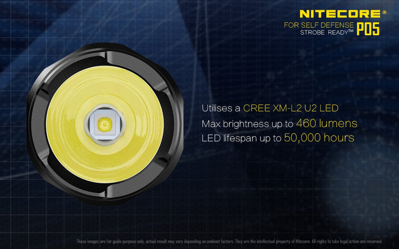 Nitecore P05 460 Lumen Compact LED Self-Defense Flashlight with instant strobe access.
