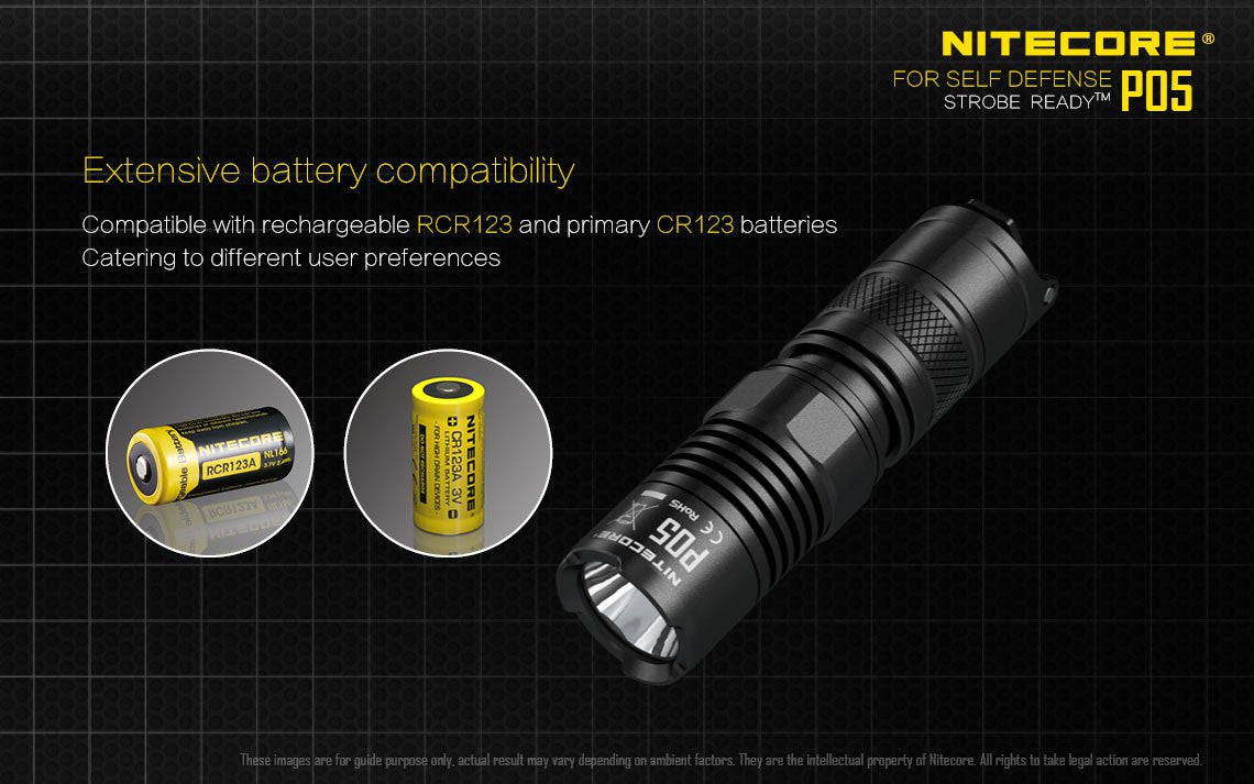 Nitecore P05 460 Lumen Compact LED Self-Defense Flashlight with instant strobe access.