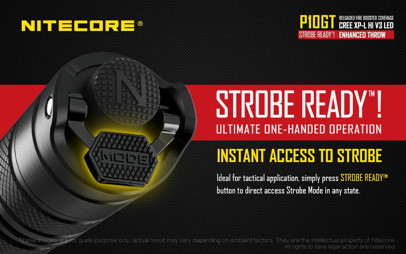 Nitecore P10GT with strobe ready and instant access to strobe.