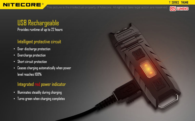 Nitecore THUMB 85 Lumens USB Rechargeable White & Red LED Keychain Light