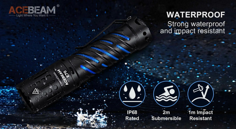 Acebeam E70 EDC Flashlight with waterproof and strong impact resistant