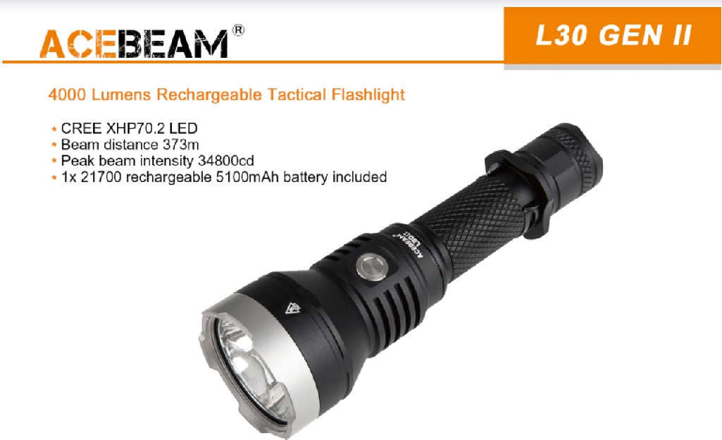 Acebeam L30 GEN II Tactical led flashlight - 5000K with 4000 lumens be