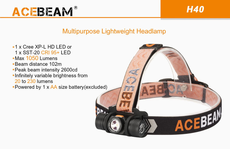 Acebeam H40 Multipurpose Lightweight Headlamp.