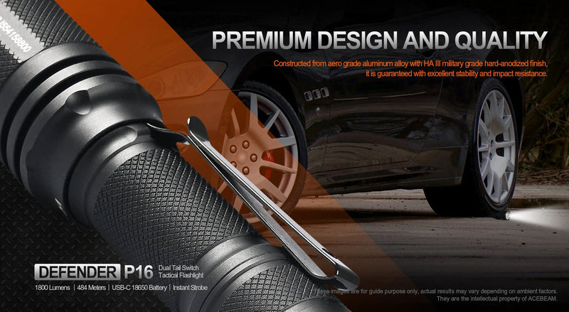 Acebeam P16 Defender Flashlight Gray with premium design and quality.