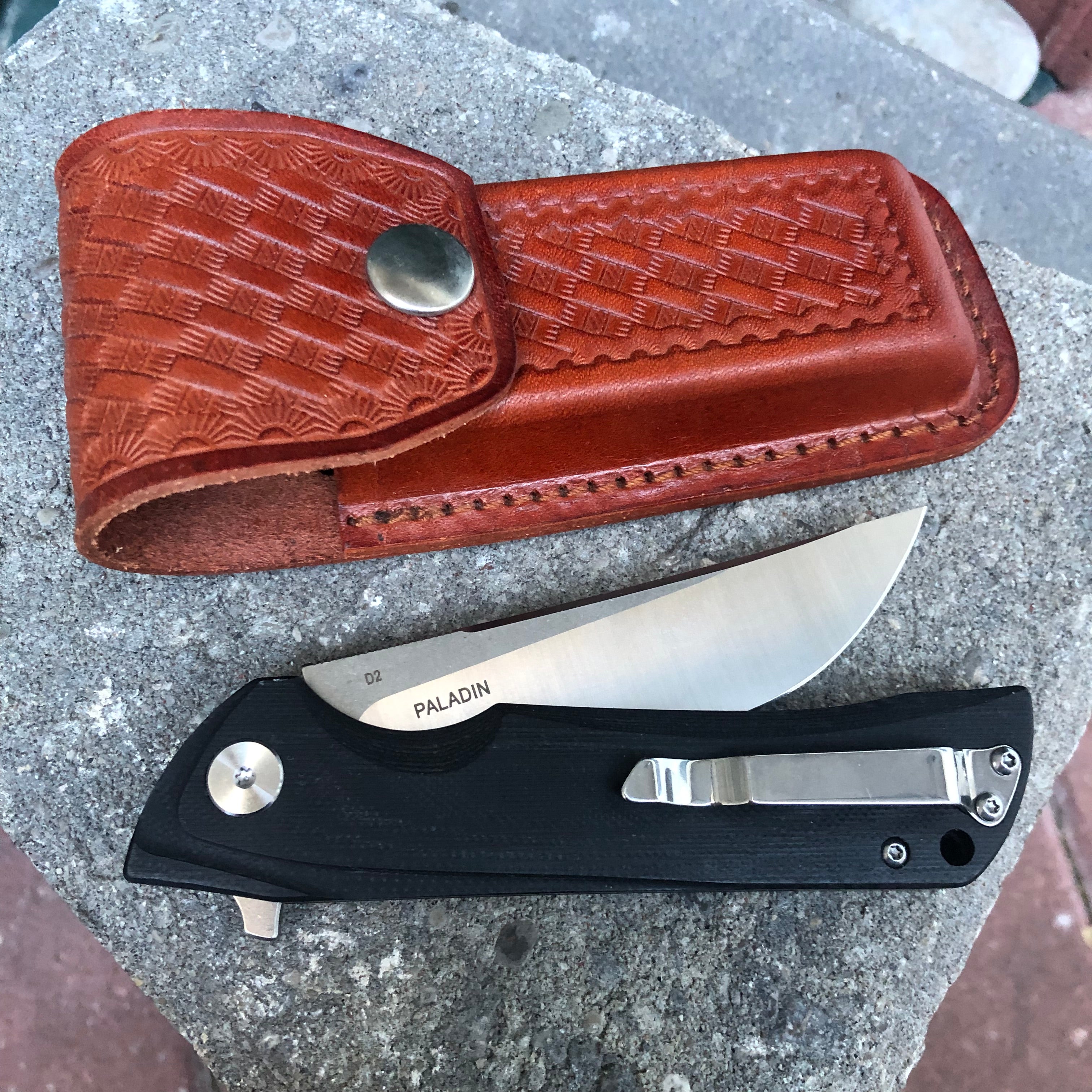 Bestech Paladin Black G10 Folder, D2 Steel, BTKG13A-1 with Leather Belt Sheath Python