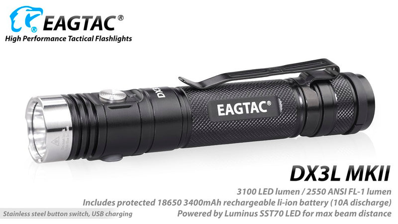 Eagtac Dx3L MK II flashlight  with 3100 LED lumens.