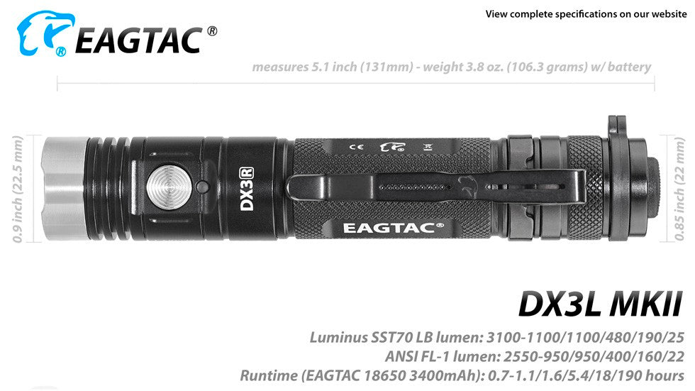 Eagtac Dx3L MK II flashlight size.