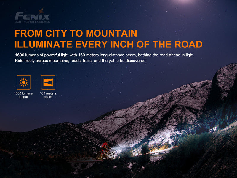 Fenix BC26r 1600 lumens bike light with from city to mountain illuminate every inch of the road.