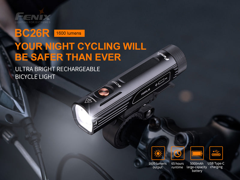 Fenix BC26r 1600 lumens bike light with night cycling will be safer than ever.