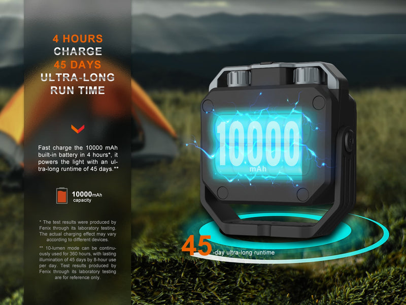 Fenix CL28R Multifunction Outdoor Lantern with 4 hours charge and 45 days ultra long run time.