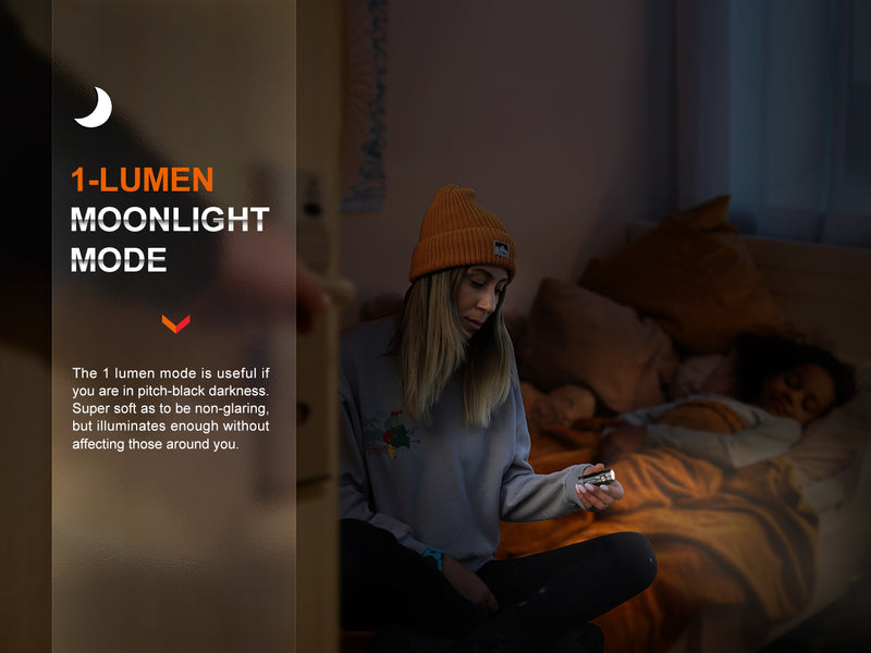 Fenix E18R V2.0 Ultra Compact High Performance EDC Flashlight with 1 lumen moonlight mode. 