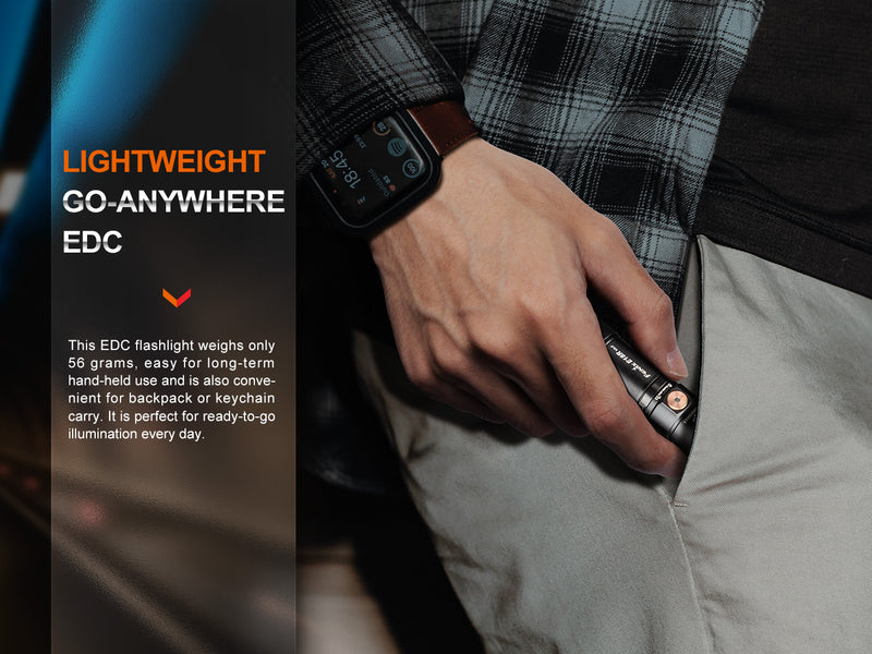 Fenix E18R V2.0 Ultra Compact High Performance EDC Flashlight with lightweight go anywhere EDC.