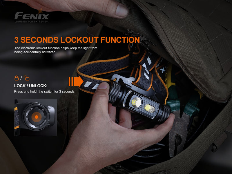 fenix hm70r 1600 lumens headlamp has 3 seconds lockout function
