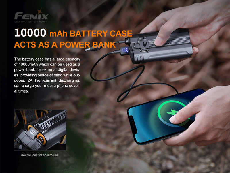 Fenix HP30R V2.0 Rechargeable Headlamps with 3000 lumens maximum output with 1000 mah battery case acts as a power bank.