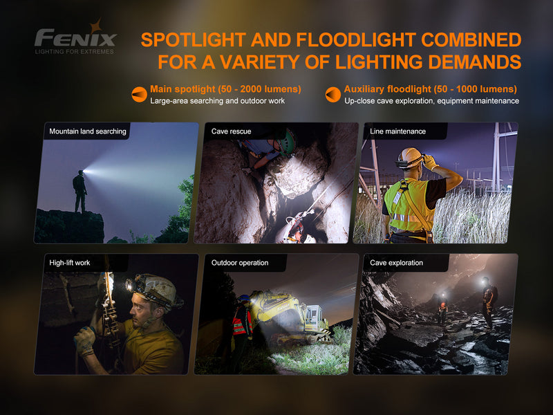 Fenix HP30R V2.0 Rechargeable Headlamps with 3000 lumens maximum output with spotlight and floodlight combined for a variety of lighting demands.