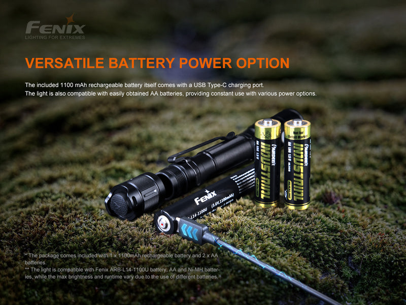 Fenix LD22 V2.0 800 lumens Multipurpose Outdoor Flashlight with versatile battery power option.