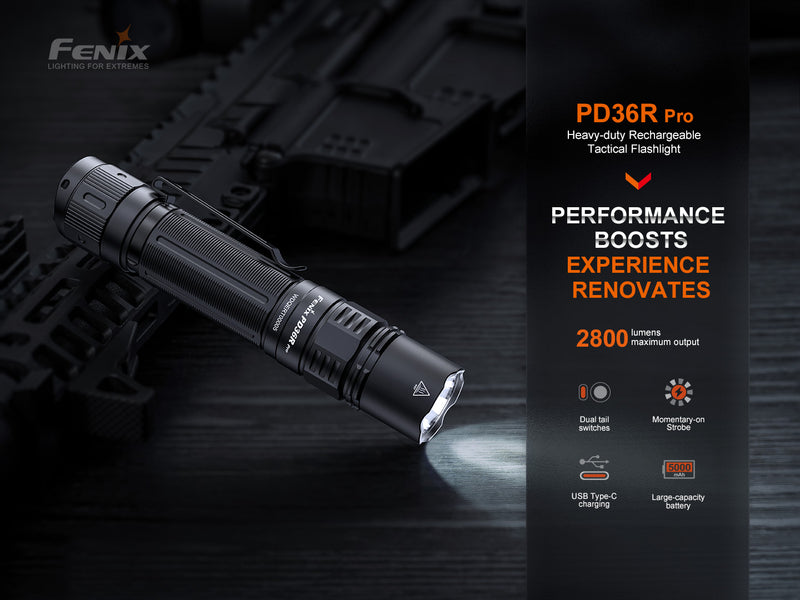Fenix PD36R Pro Rechargeable Flashlight with maximum 2800 lumens with performance boast of 2800 lumens output.
