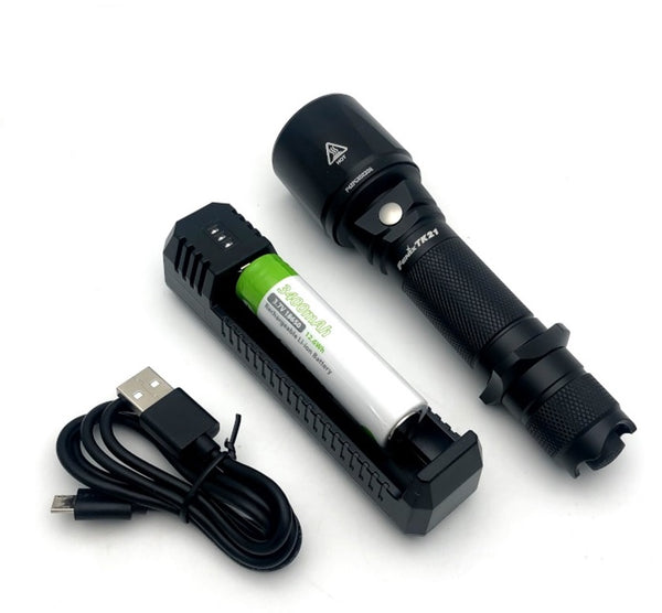 Fenix TK21 Tactical LED Flashlight with USB charger and battery.