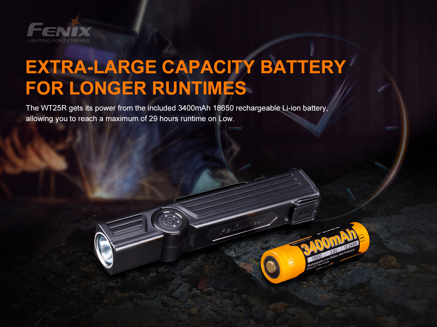 Fenix WT25R Adjustable Head and Magnetic Base Work with Extra Large capacity Battery For longer runtimes.