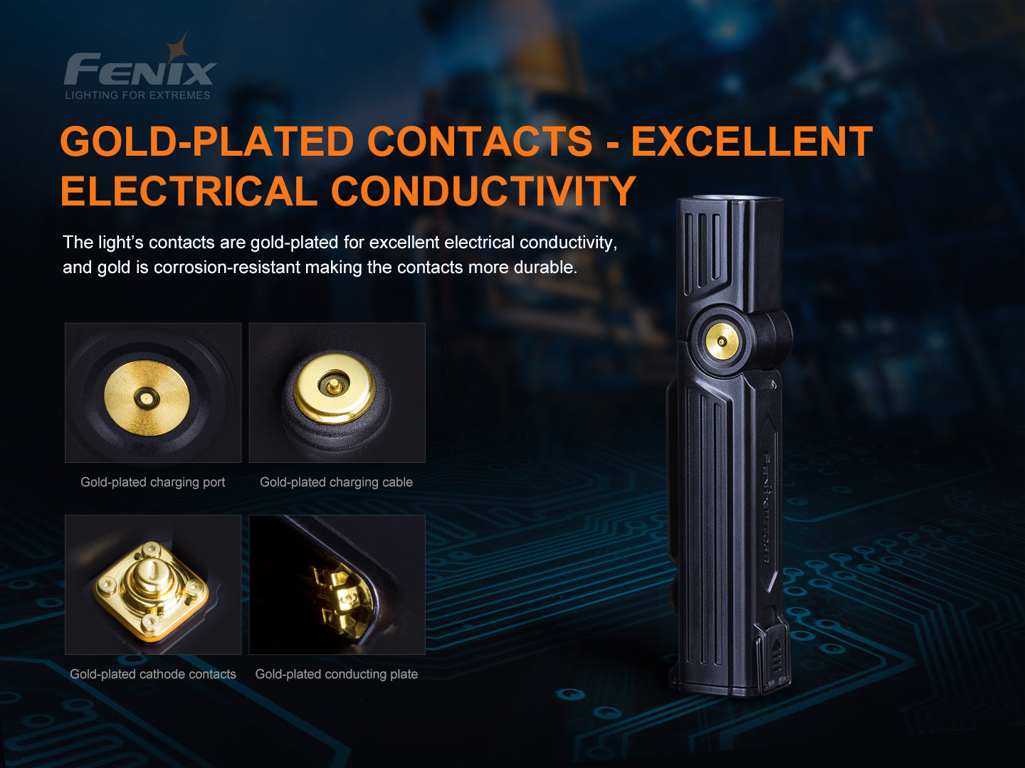Fenix WT25R Adjustable Head and Magnetic Base Work with Gold Plated contracts and Excellent Electrical Conductivity.