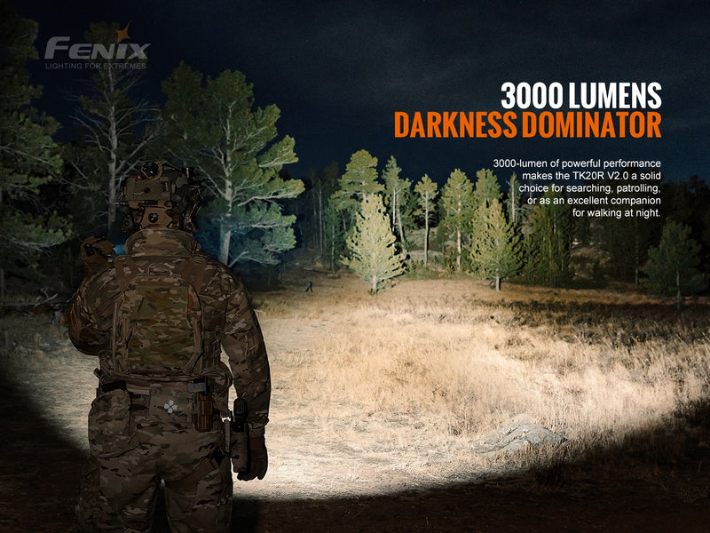 Fenix TK20R V2.0 Rechargeable Dual Rear Switch Multipurpose Flashlight with 3000 lumens of powerful Performance.